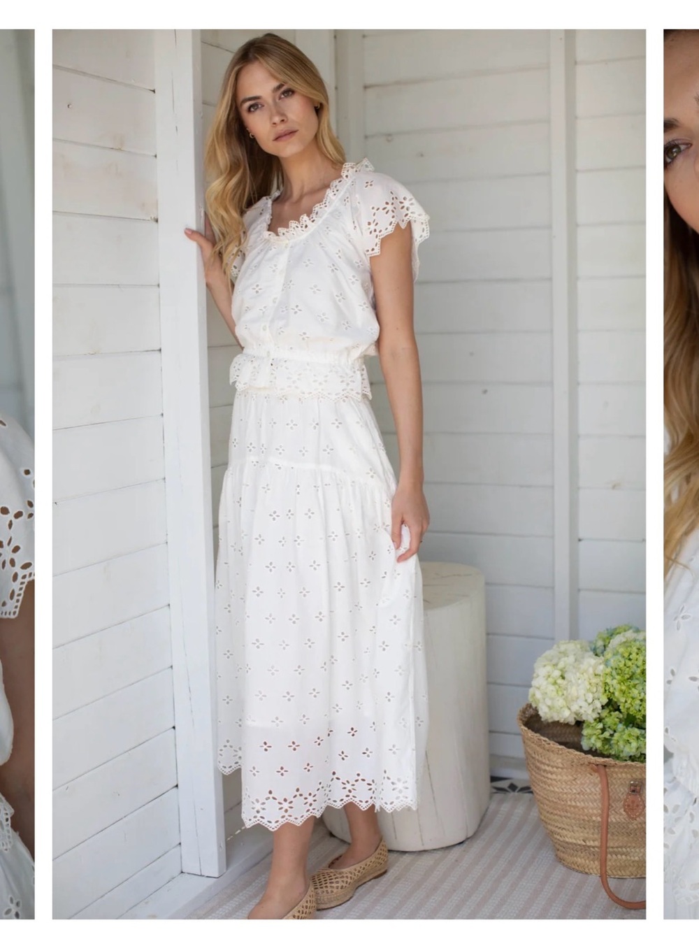 White Eyelet Two-Piece Skirt Set with Smocked Waist